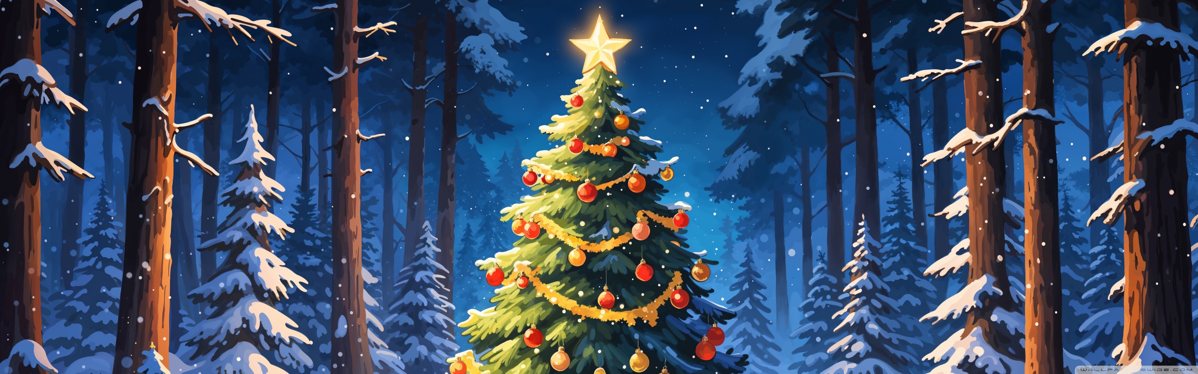 Beautiful Christmas Tree Illustration 4K UHD Wallpaper for UltraHD Desktop and TV, Widescreen and UltraWide Display, Dual Monitor, Smartphone and Tablet Devices