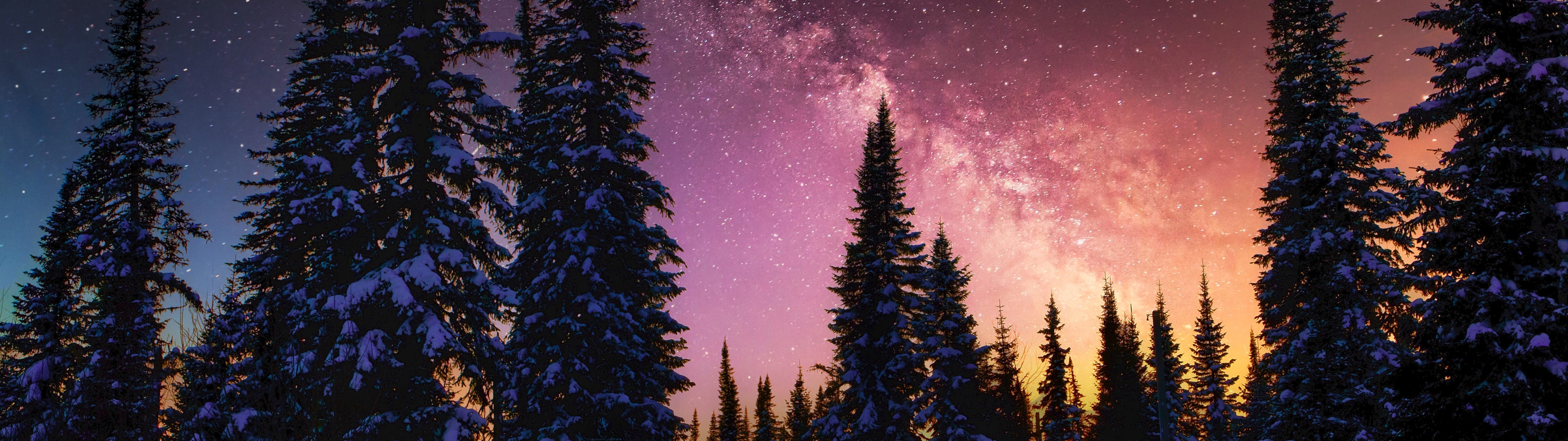 Winter Wallpaper 4K, Milky Way, Snow covered