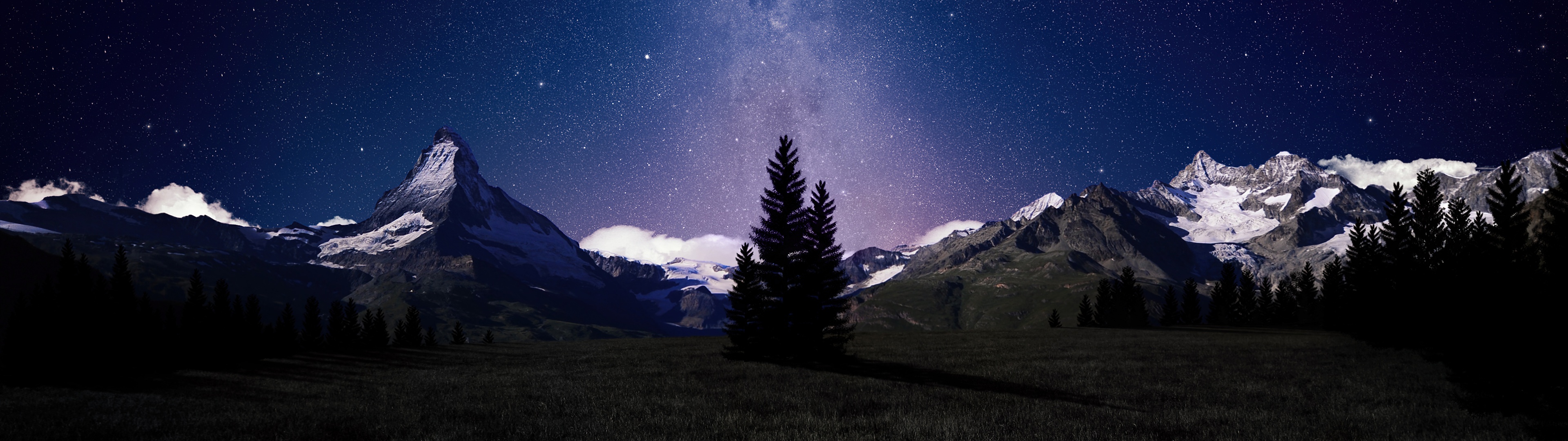 Milky Way Wallpaper 4K, Night sky, Alps mountains