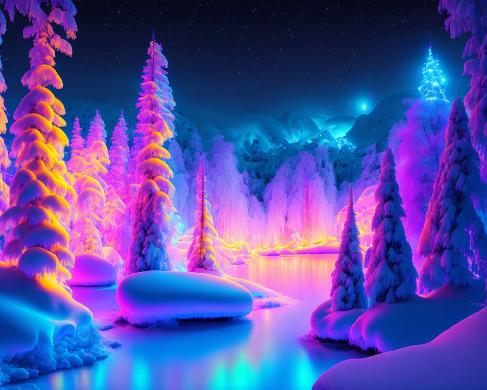 A magical winter night view, a place that is a dream like paradise, full of all