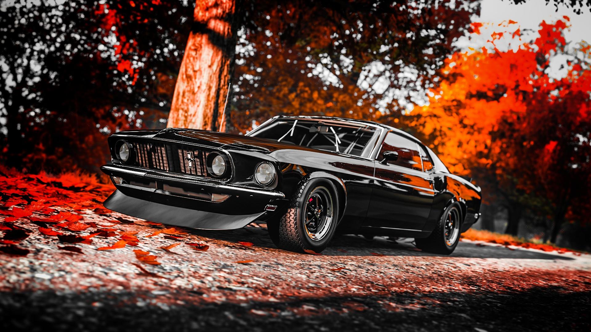 Blacked Out Mustang Boss 302 Doing An Autumn Photohoot