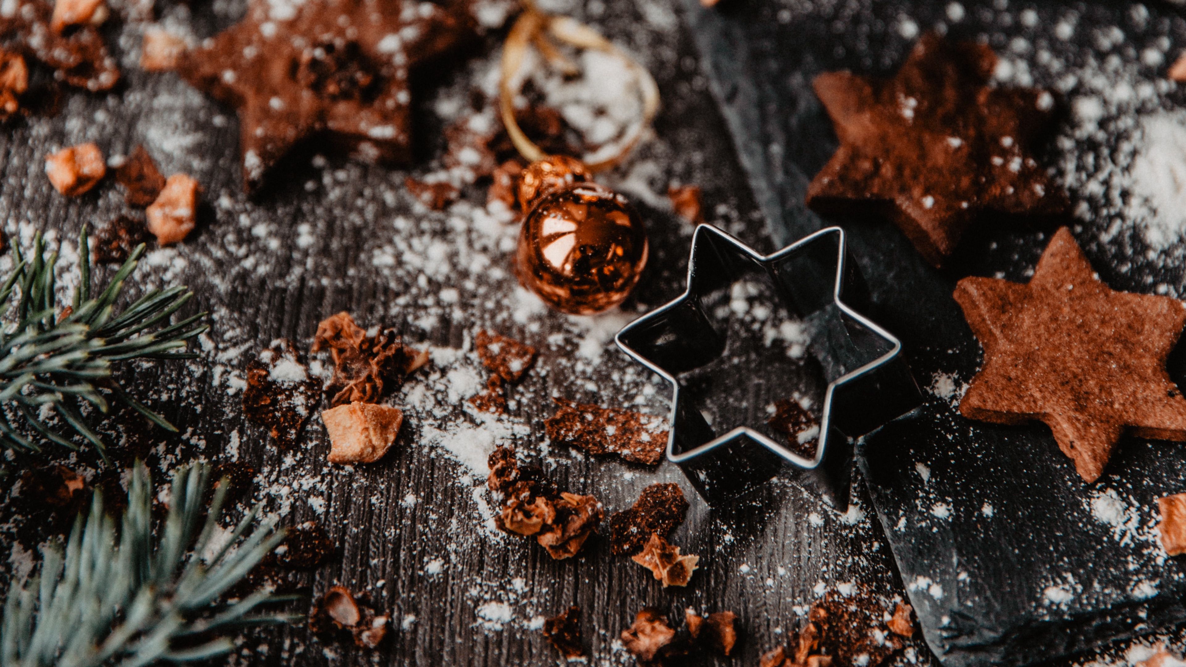 Download wallpaper 3840x2160 cookies, stars, decoration, holiday, new year, christmas 4k uhd 16:9 HD background