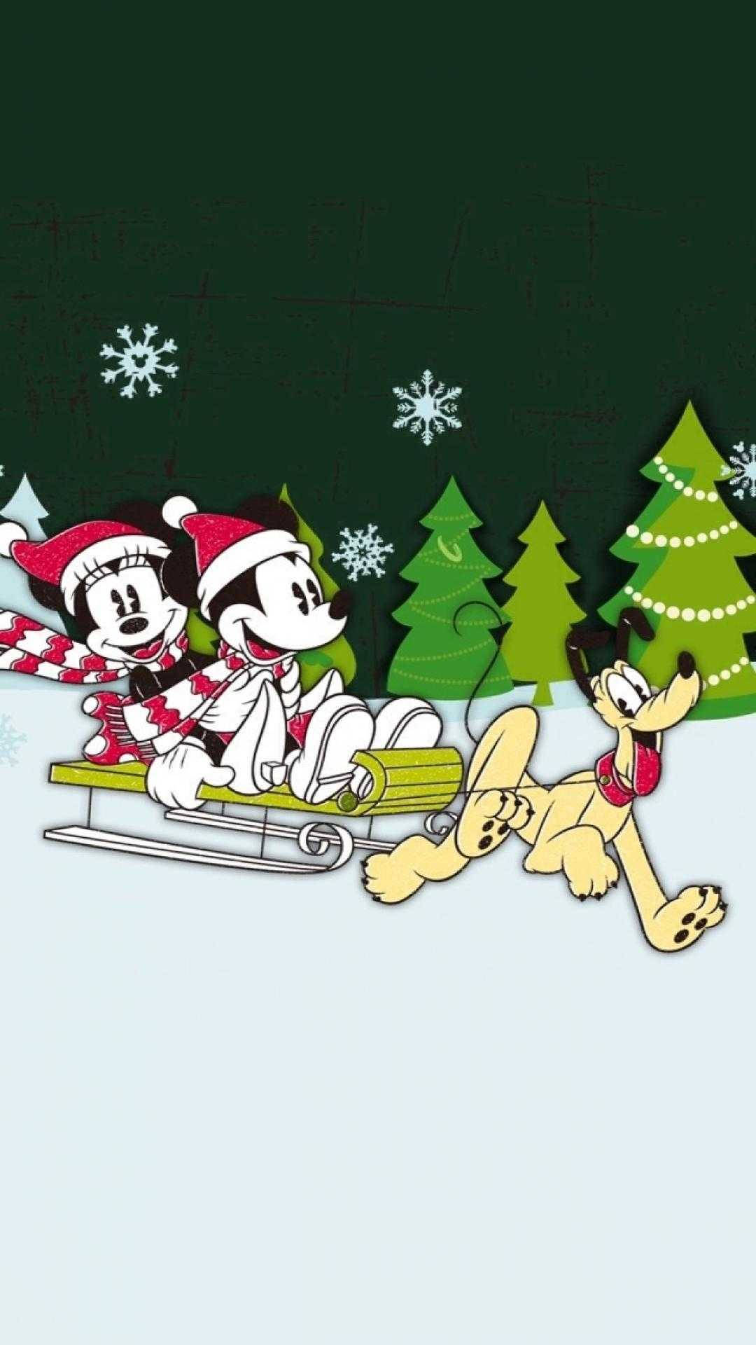 Download Disney Christmas iPhone Mickey, Minnie And Goofy Wallpaper
