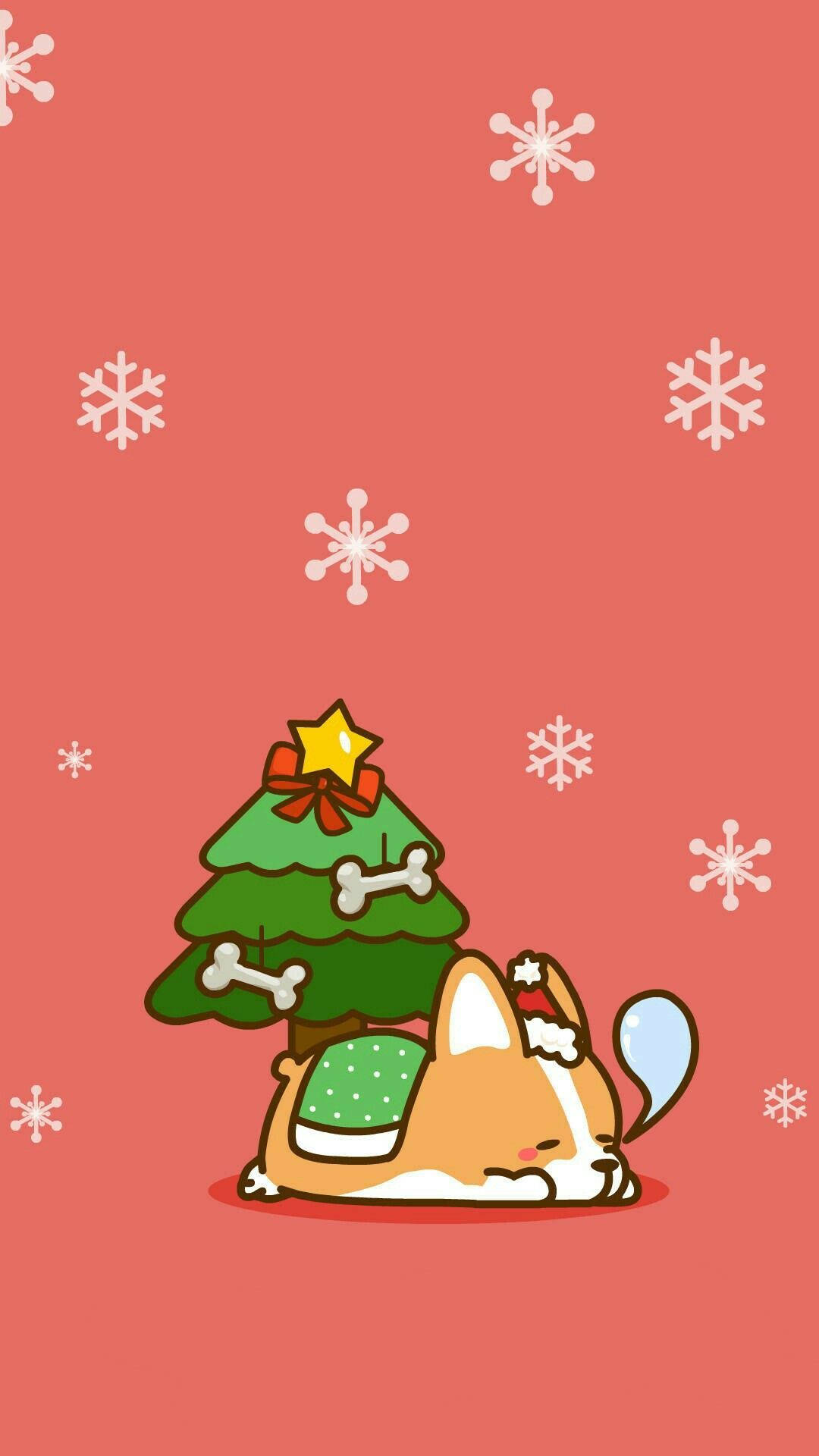 Download Kawaii Christmas Sleeping Corgi Wallpaper