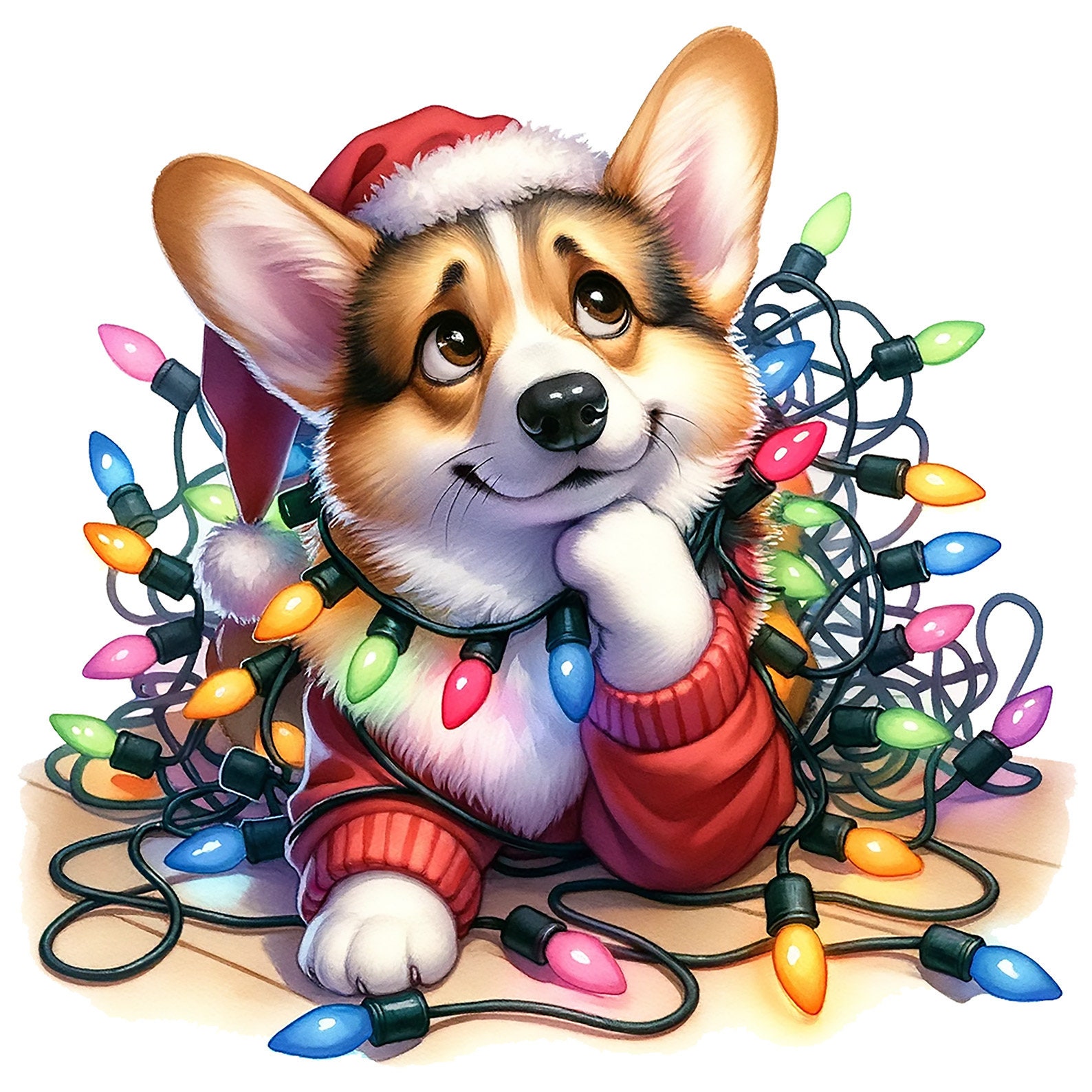Corgi Dog file, Corgi christmas PNG, Corgi dog With christmas Light file