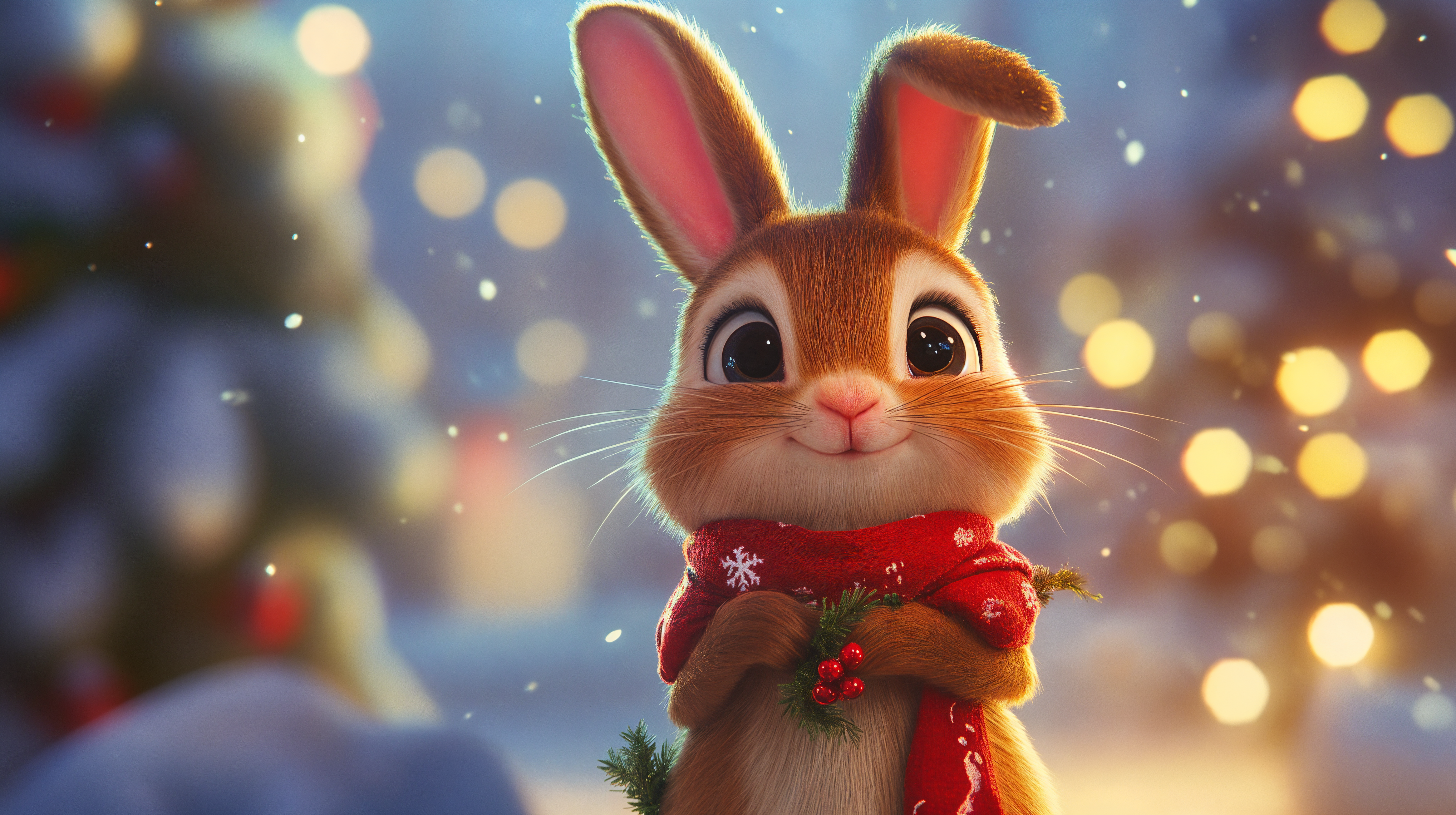 Cute Christmas Bunny: A Charming 4K Ultra HD Wallpaper