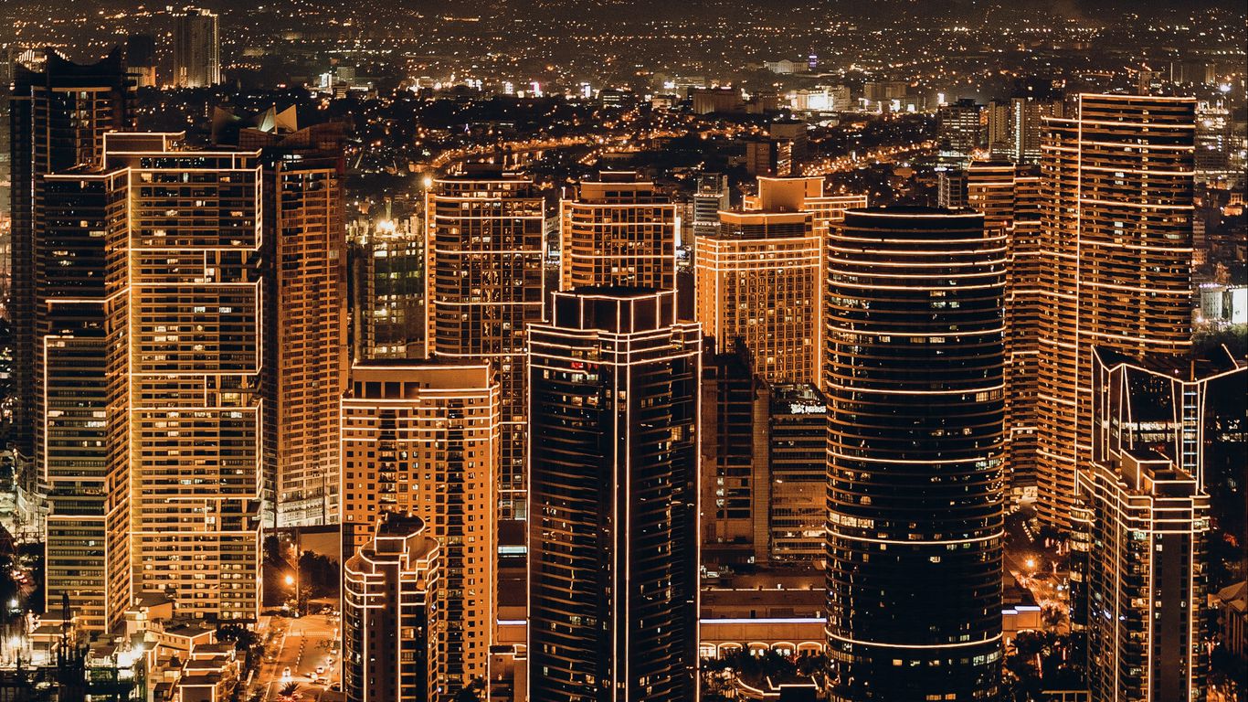 Download wallpaper 1366x768 night city, skyscrapers, city lights tablet, laptop HD background