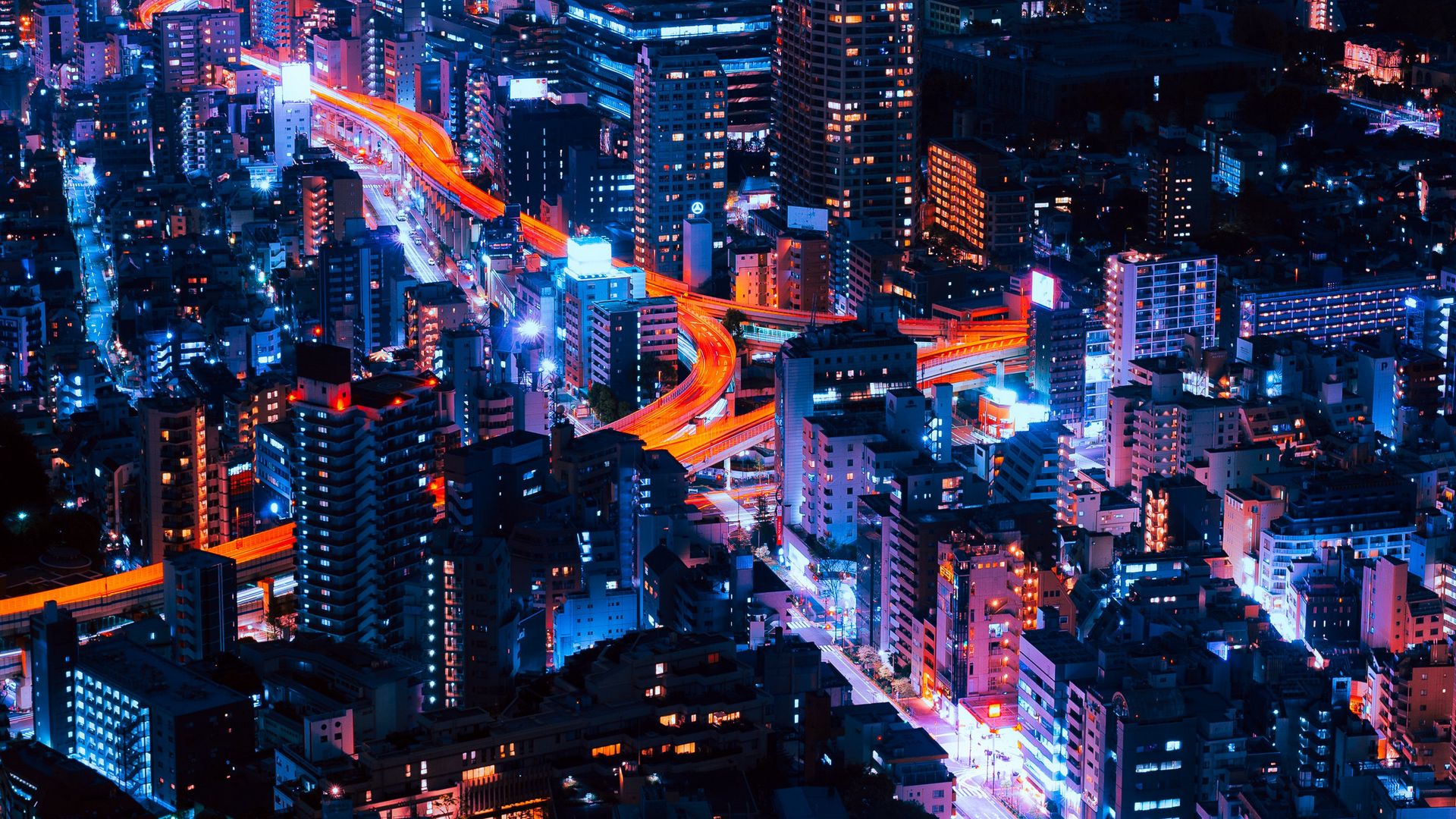 Download wallpaper 1920x1080 night city, buildings, top view full hd, hdtv, fhd, 1080p HD background