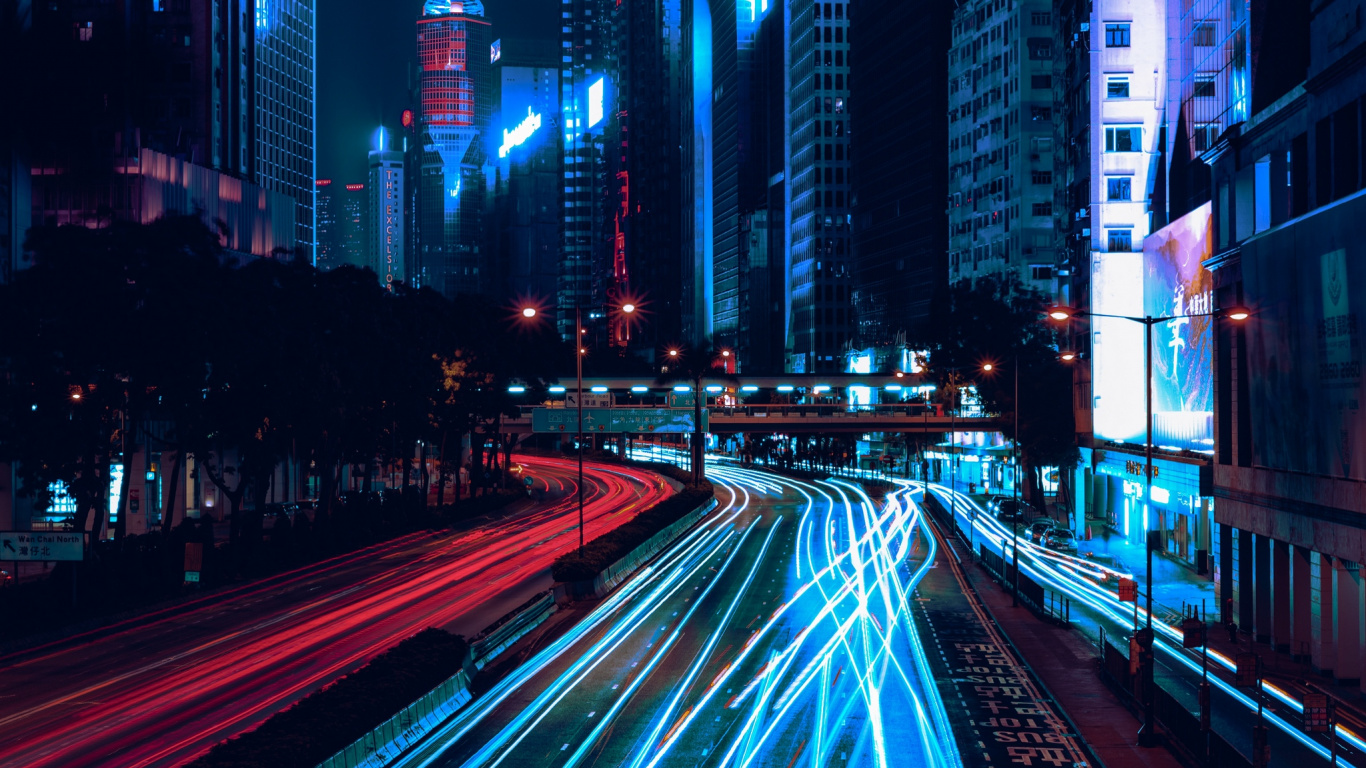 Laptop Night City Wallpaper Free 1366x768 High Quality Background