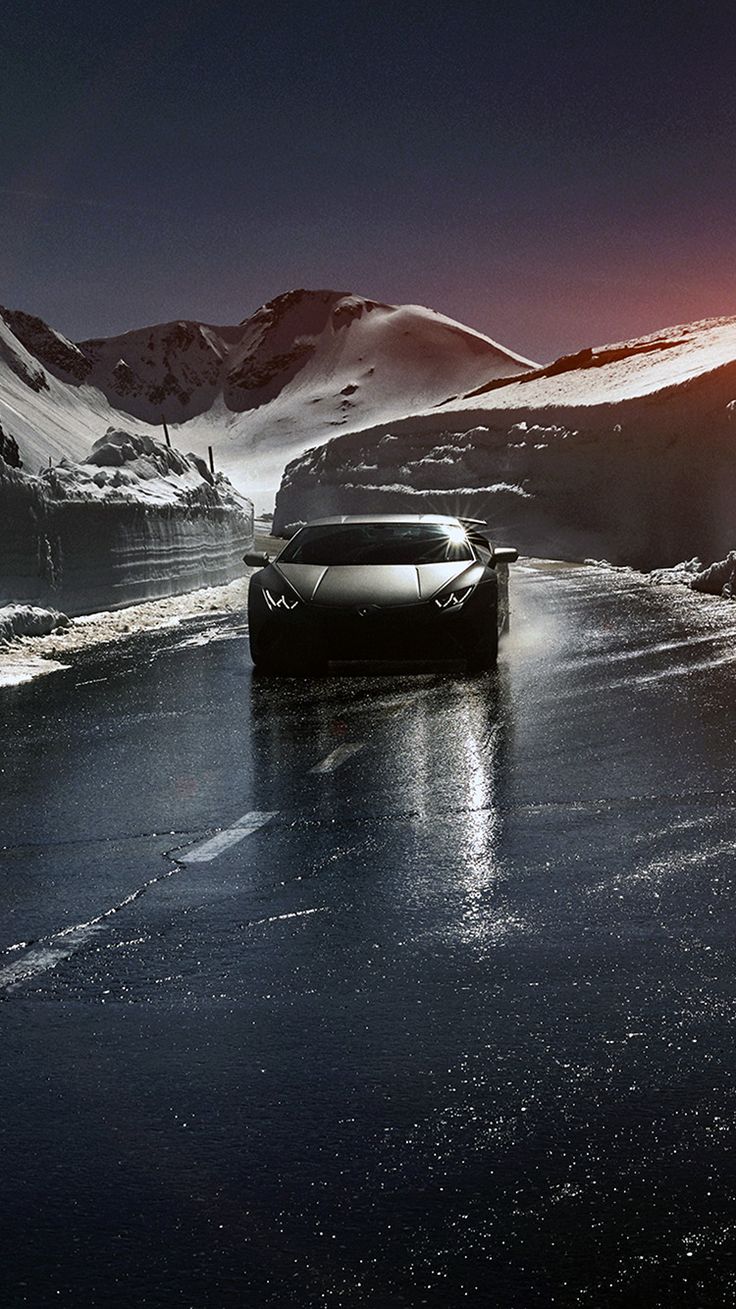 Car Lamborghini Car Dark Road Drive Art Winter