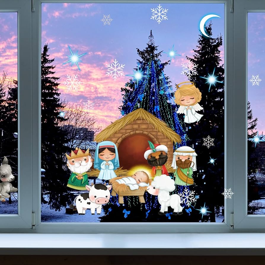 Sheets Religious Christmas Window Clings Stickers Vintage Christmas Decorations Birth of Jesus Xmas Decals for Glass Christmas Window Decorations for Christian Christmas Party Holiday, Home & Kitchen