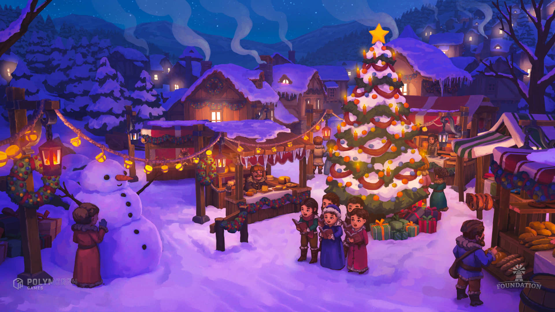 Download Cozy Christmas Village During the Holidays Wallpaper