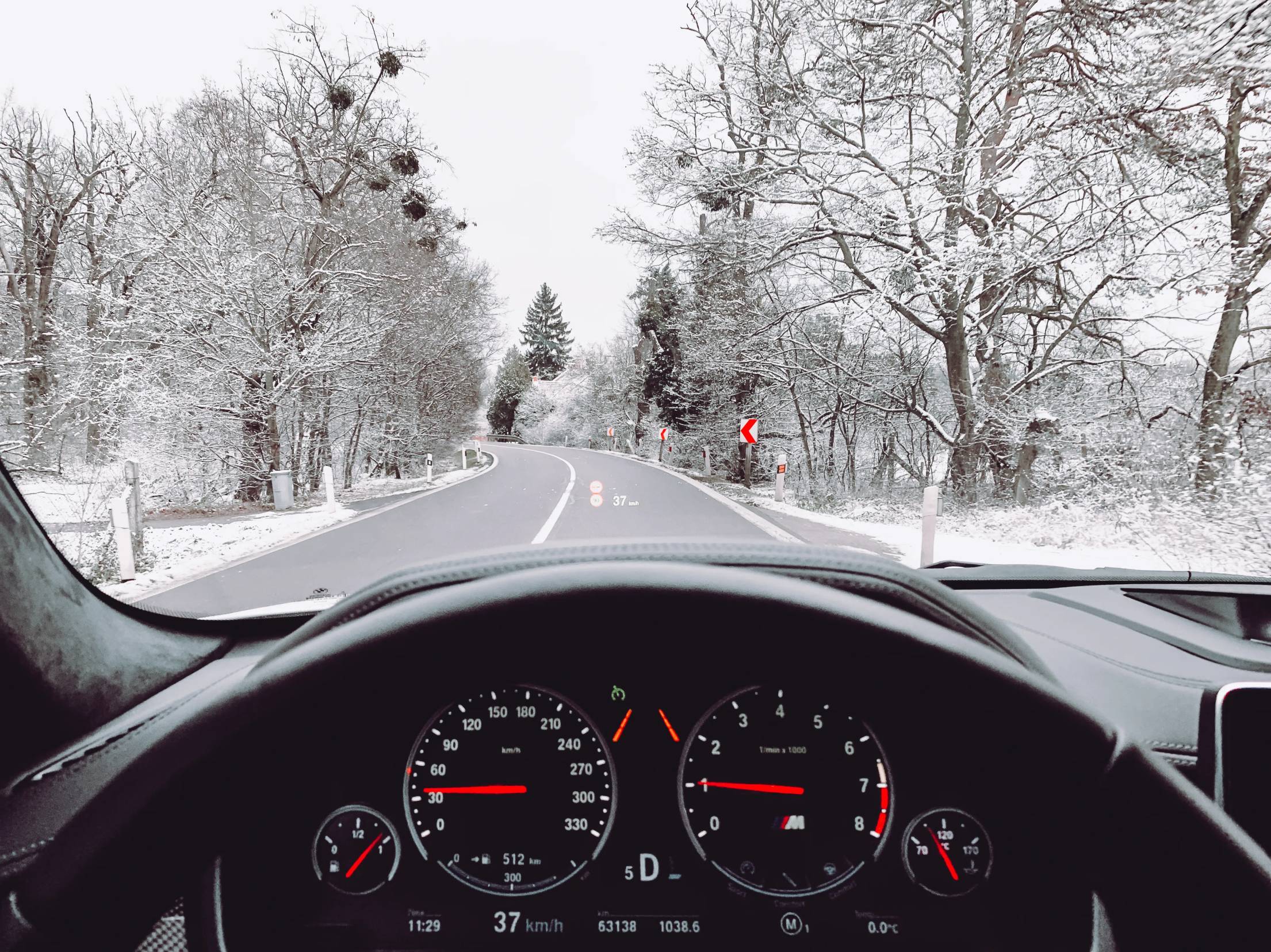 View from The Car Driving in Winter. Free Car Photo
