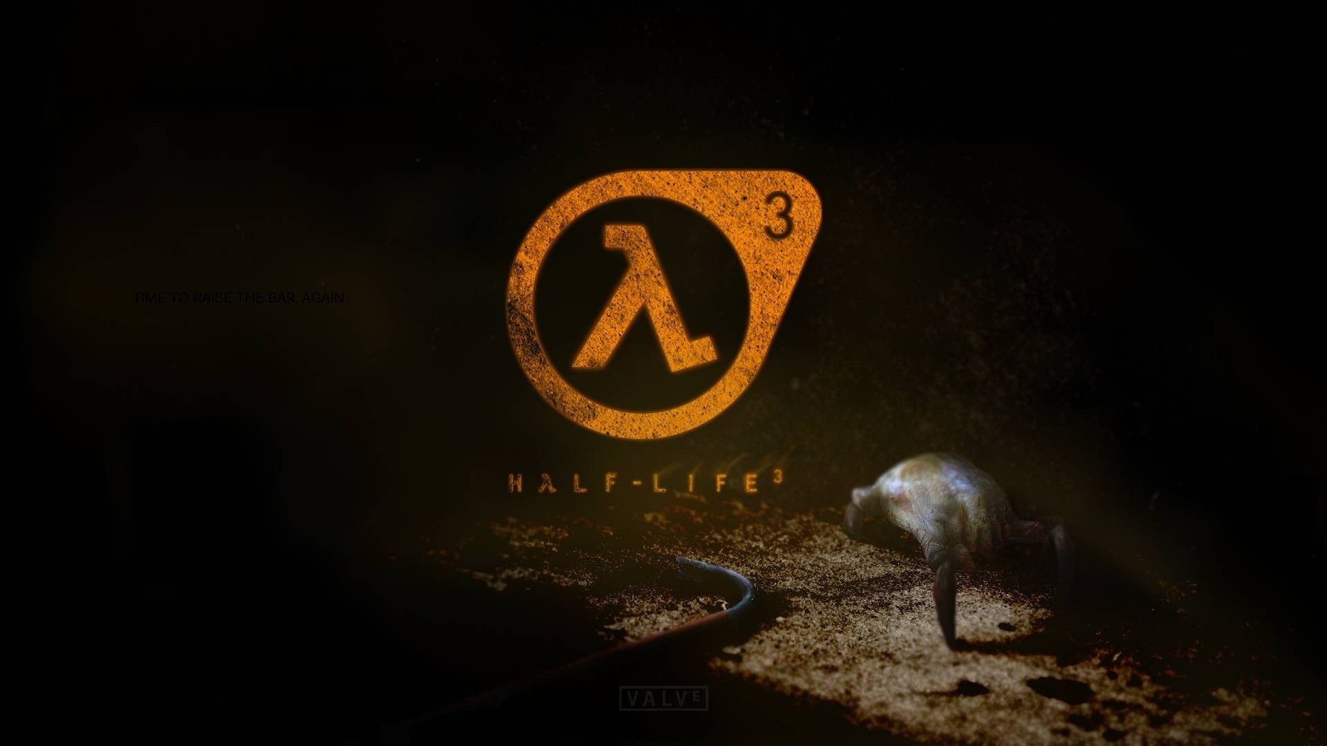 Download Half Life Logo On Dark Wooden Room Wallpaper