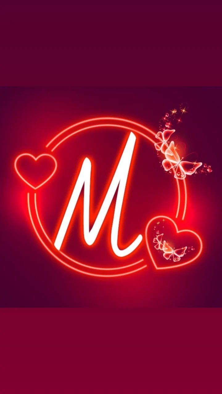 Red Neon Sign with Hearts and Letter M - @milk_and_mocha2021