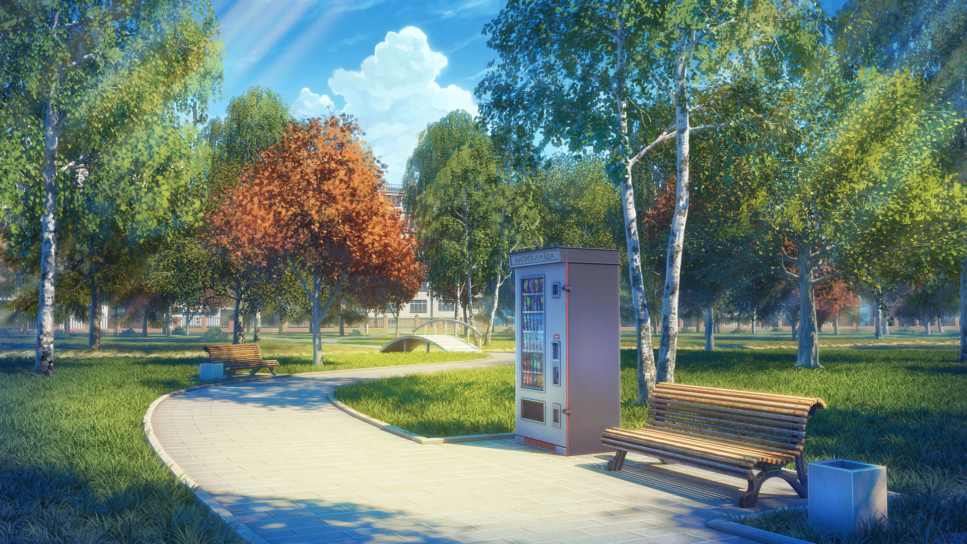 Anime Landscape Nature Autumn Fall Green Trees HD Anime Wallpaper