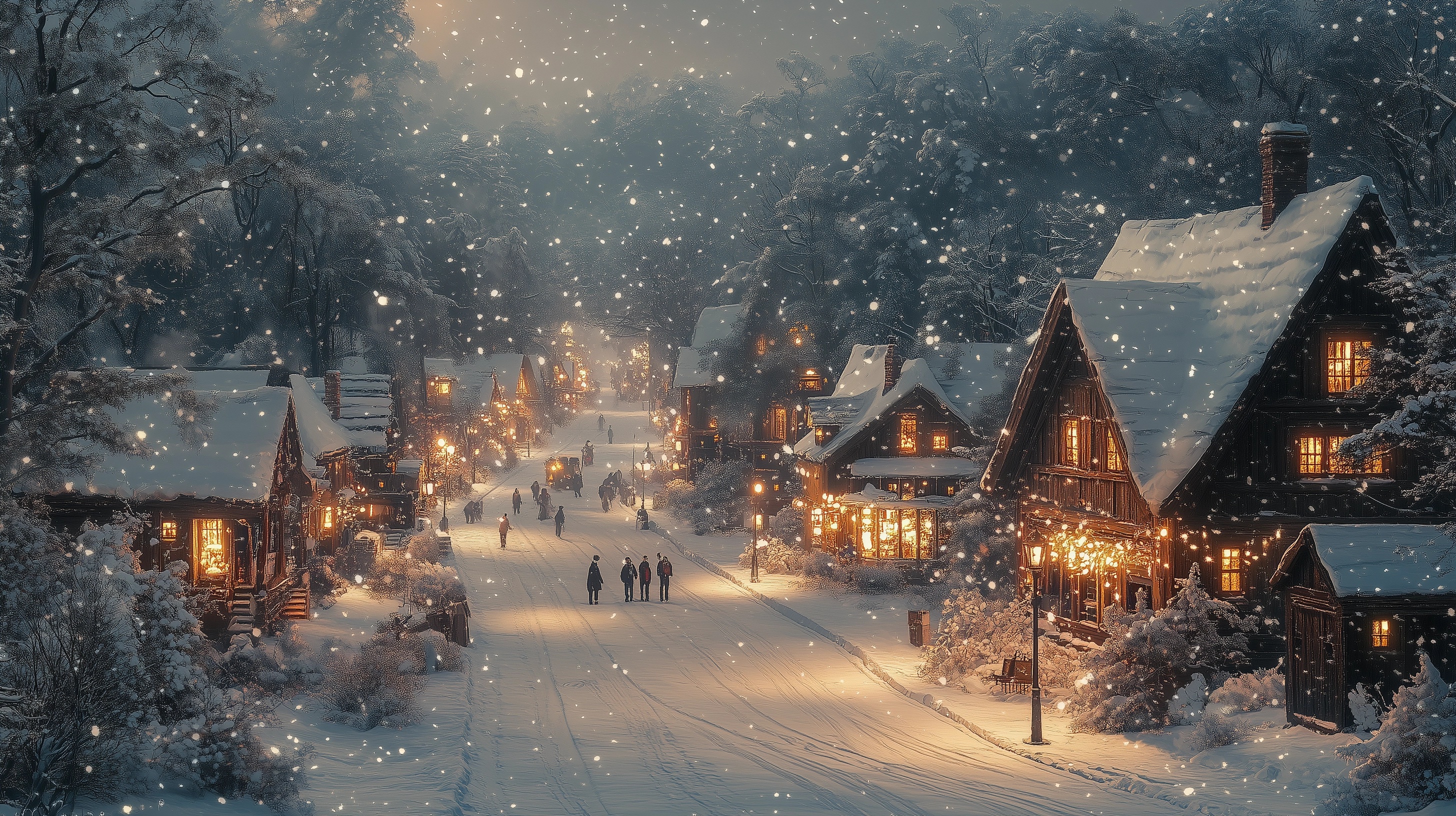 Cozy Snowy Village: Heartwarming Night Scene • PromptDen