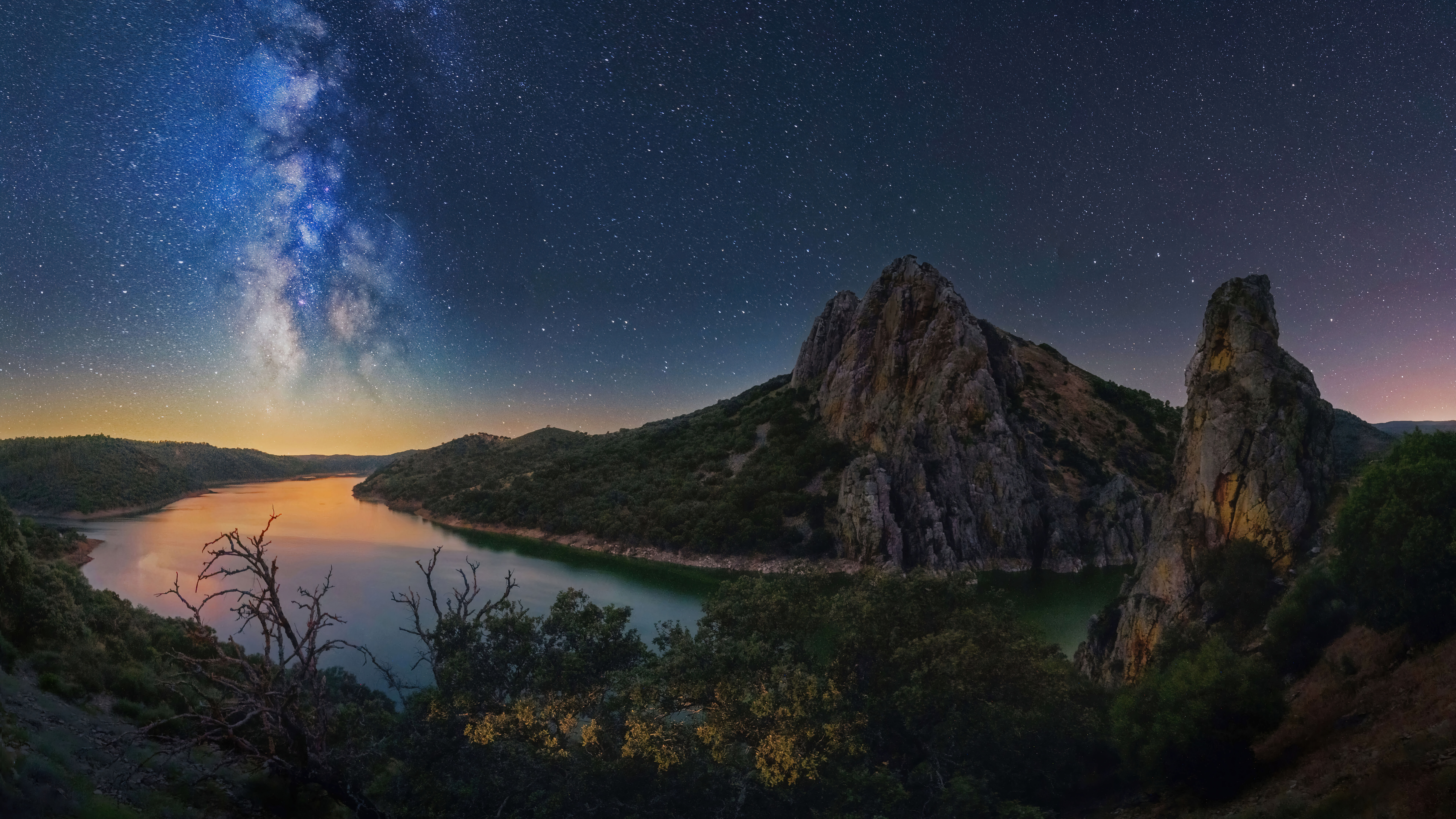 Stars beside the mountains Wallpaper 8k for Desktop