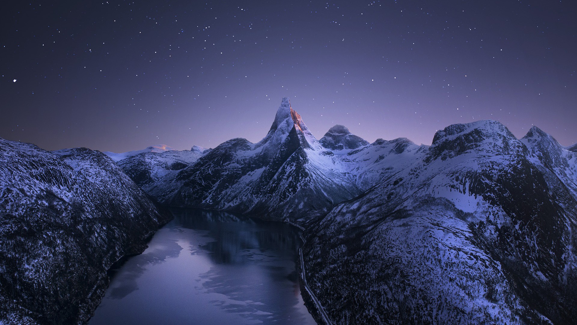 Norway Mountain With Snow And Peak Pond Under Starry Sky During Nighttime HD Winter Wallpaper