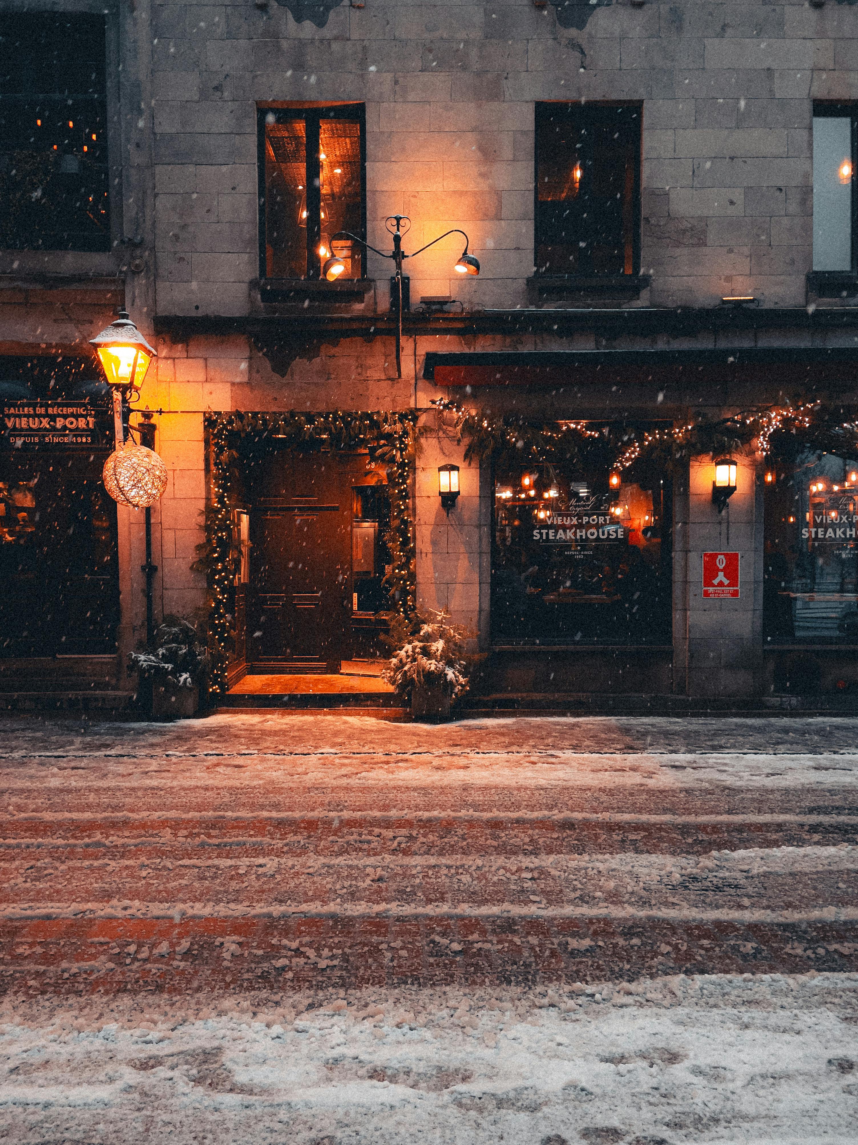 Snowfall over Street in Town · Free