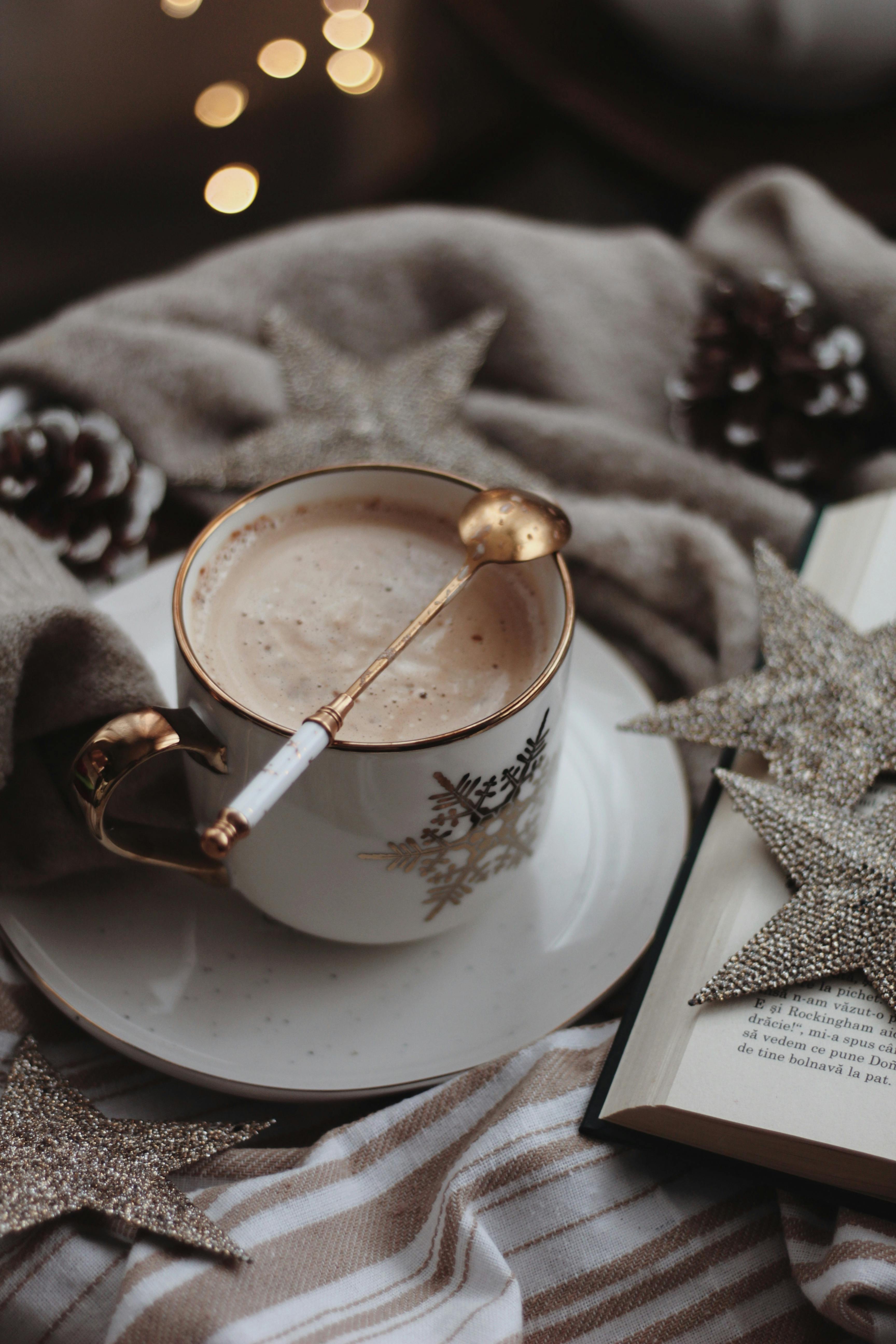 Coffee, Christmas Ornaments and Book · Free