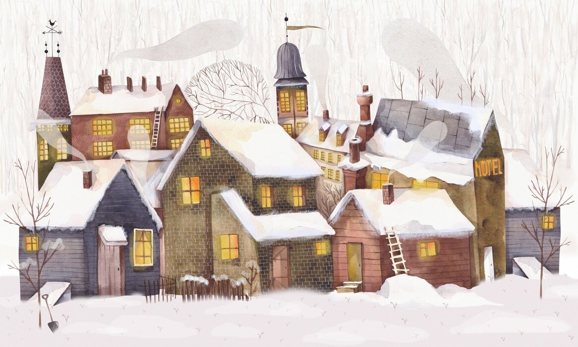 Houses in Winter Snow