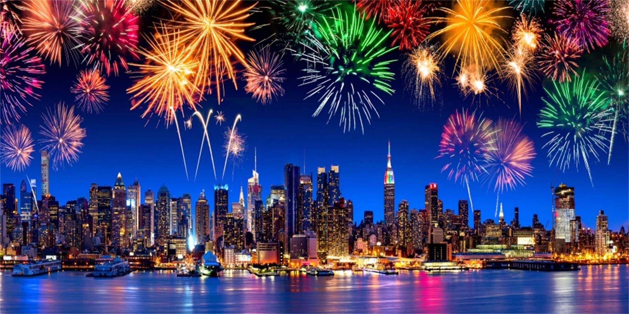 Leowefowa Happy New Year Photography Background Vinyl 20x10ft Colorful Fireworks Above The Seaside Modern City Nightsky Scene Backdrop Child Adult Family Gathering New Year Party Banner Wallpaper: Amazon.co.uk: Electronics & Photo