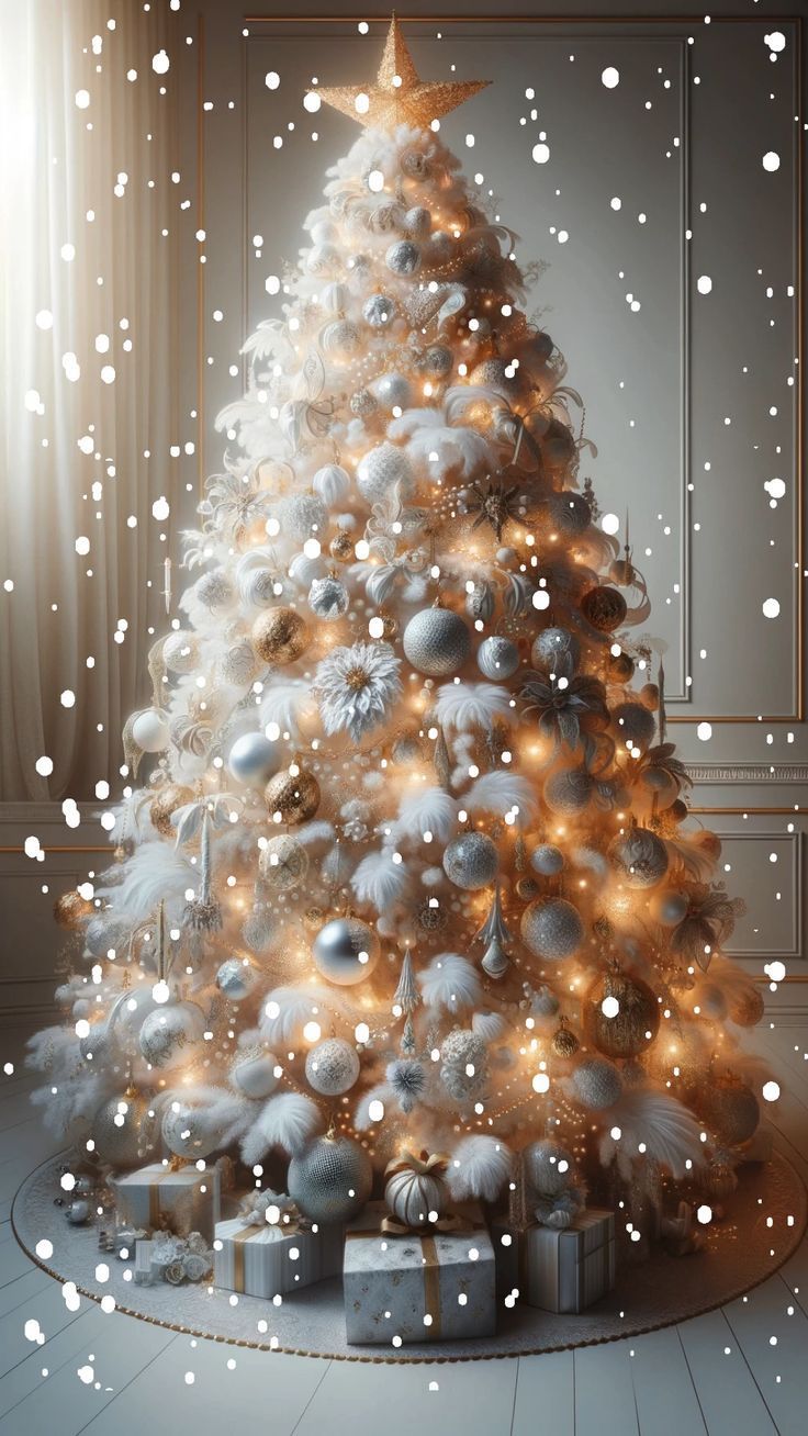 White Christmas Tree. Christmas Wallpaper iPhone Background