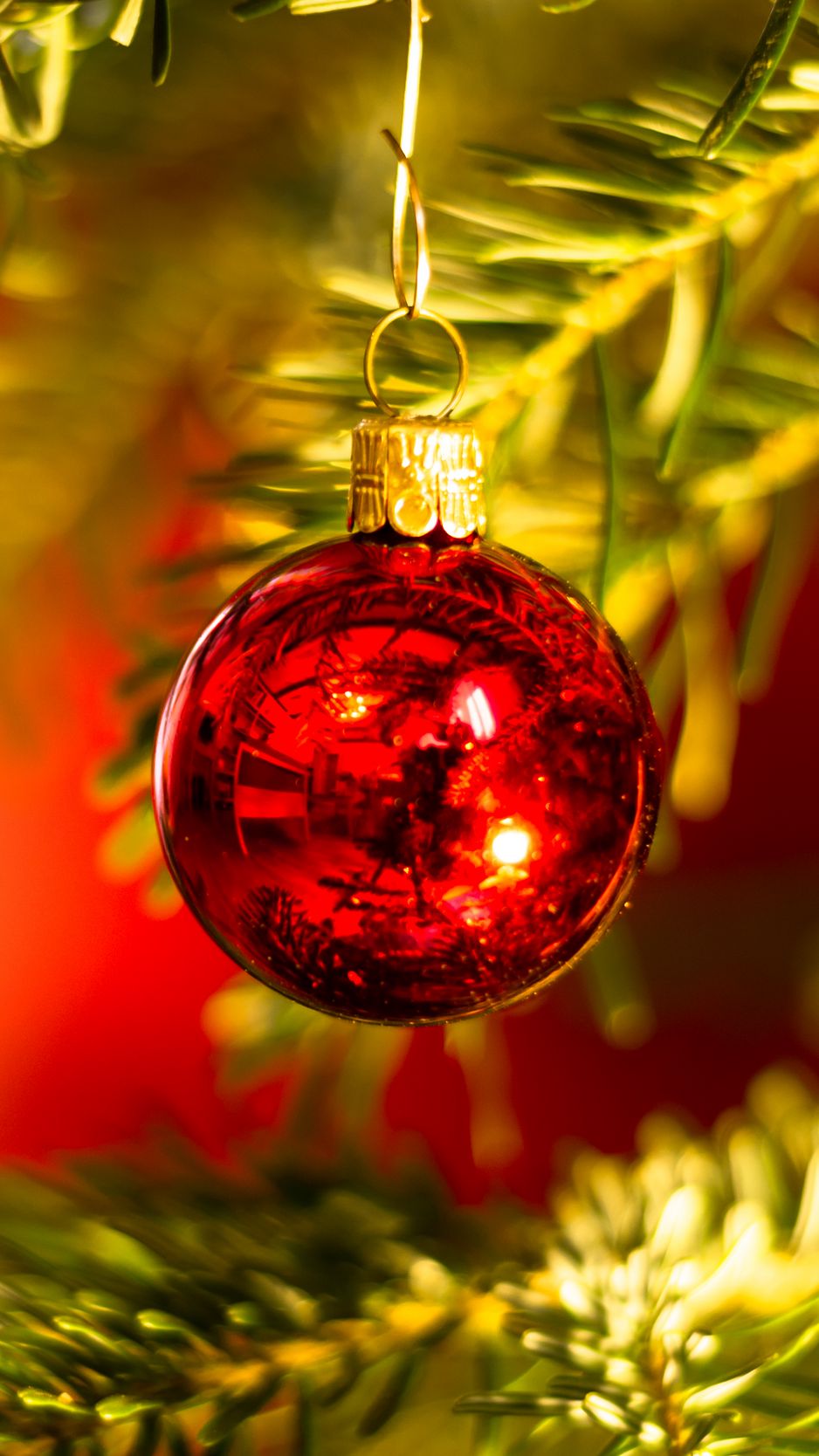 Download Wallpaper 938x1668 Ball, Decoration, Red, Christmas Tree, New Year, Christmas Iphone 8 7 6s 6 For Parallax HD Background
