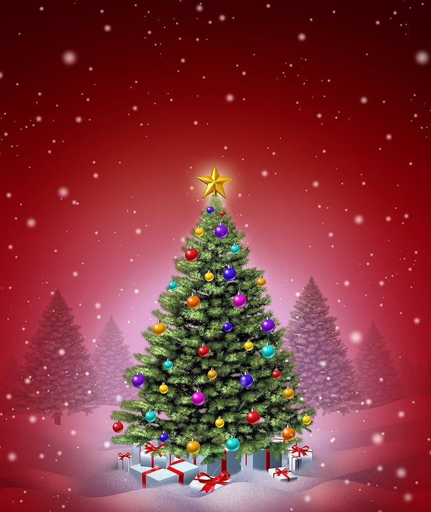 Christmas Tree Red Background Wallpaper (42 H x 36 W VINYL), Amazon.co.uk