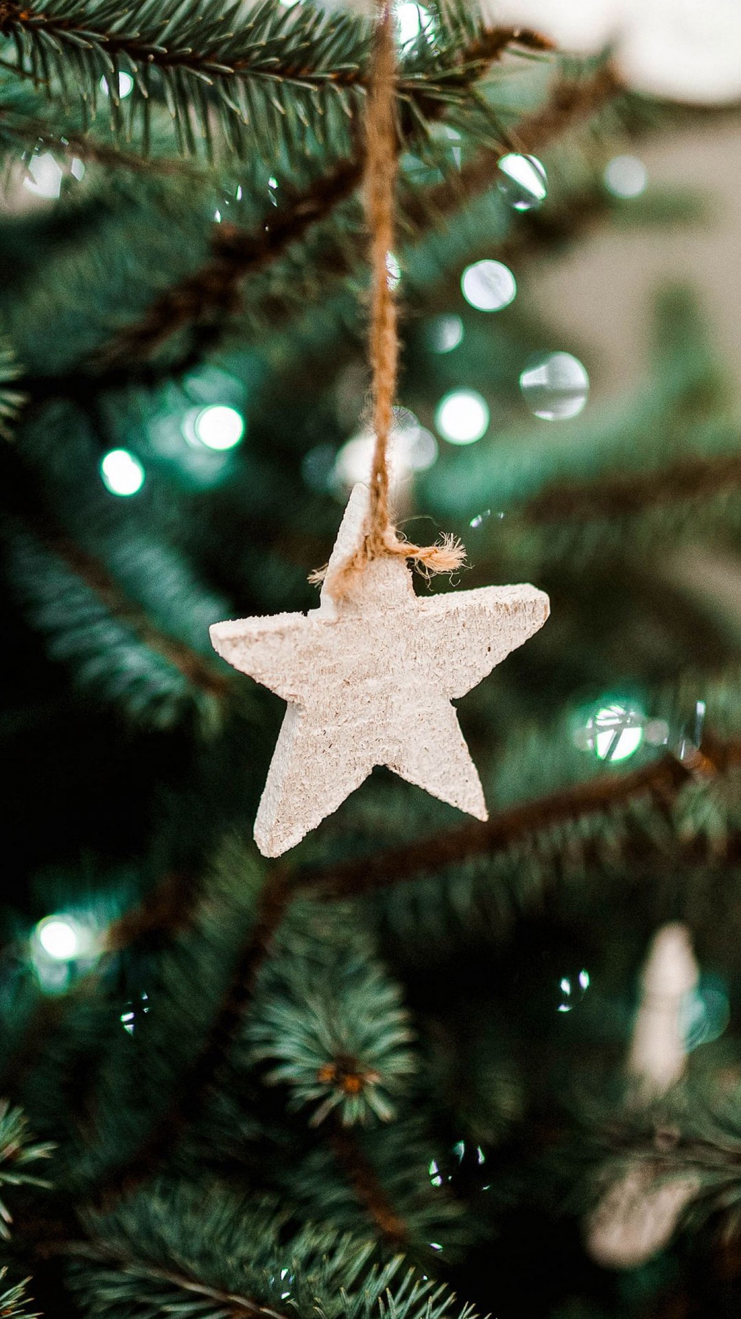 White Star Christmas Tree Lights Decoration 4K HD Christmas Wallpaper