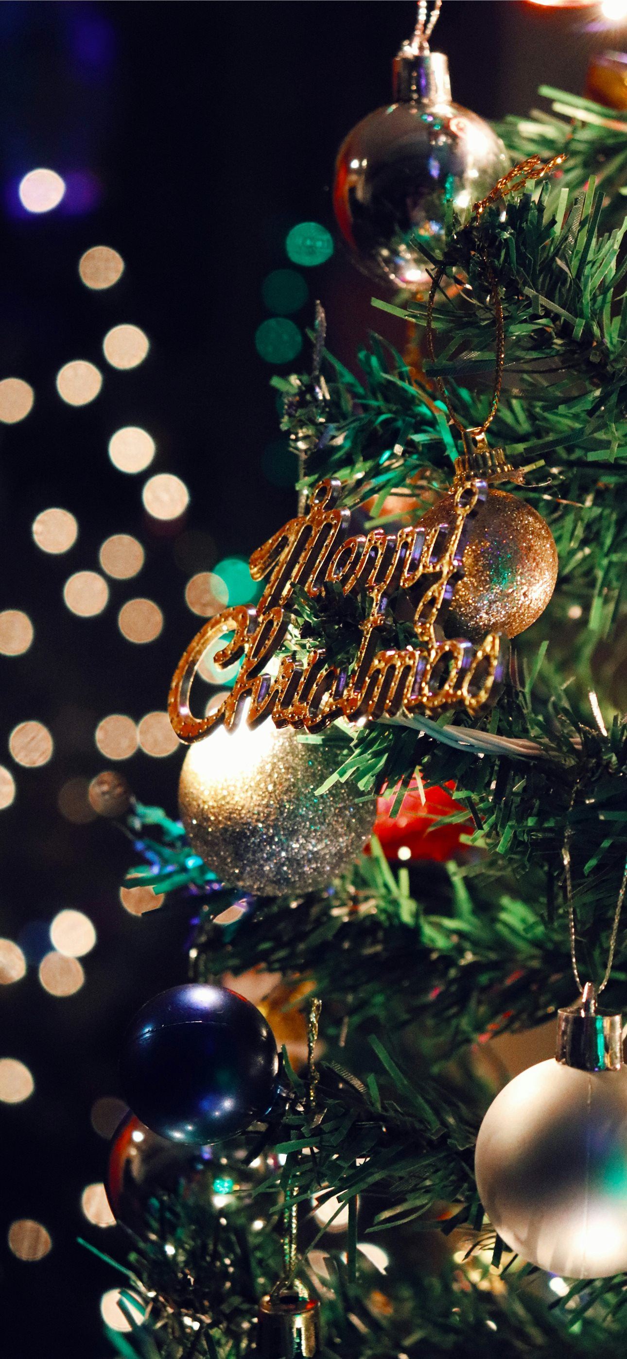 gold Merry Christmas decor iPhone Wallpaper Free Download