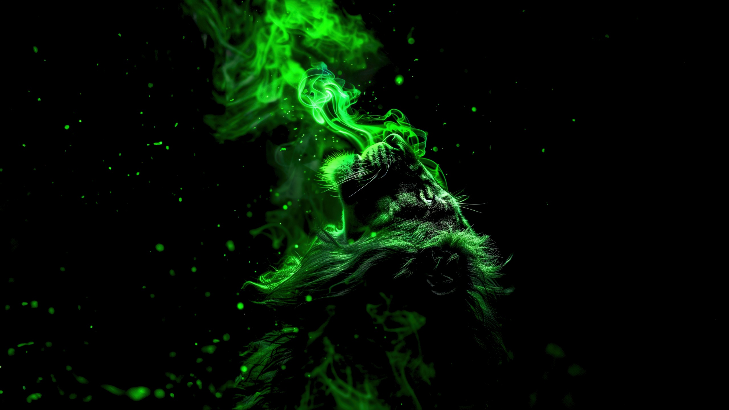 Lion Wallpaper 4K, Green aesthetic, AMOLED, Smoke