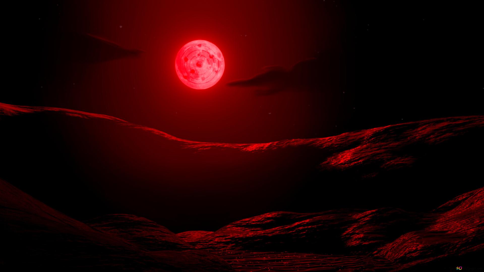 Dark red moon night of Desert 2K wallpaper download