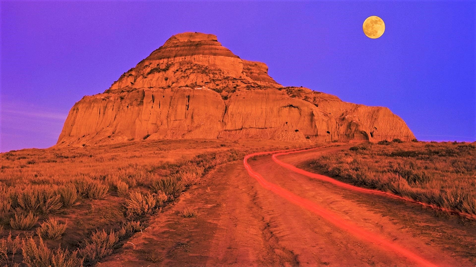 Download Moon Desert Man Made Road HD Wallpaper