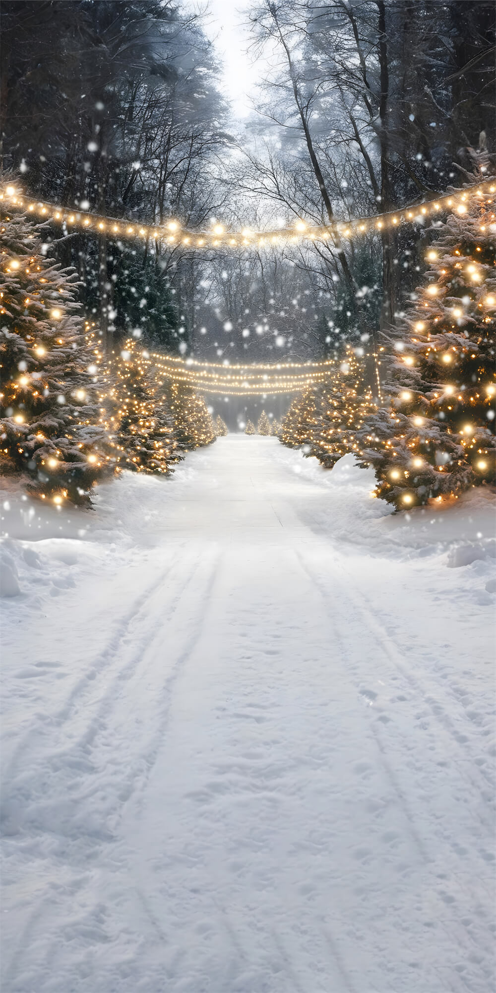 Christmas Winter Snow Sweep Glowing Trees Backdrop RR8 366