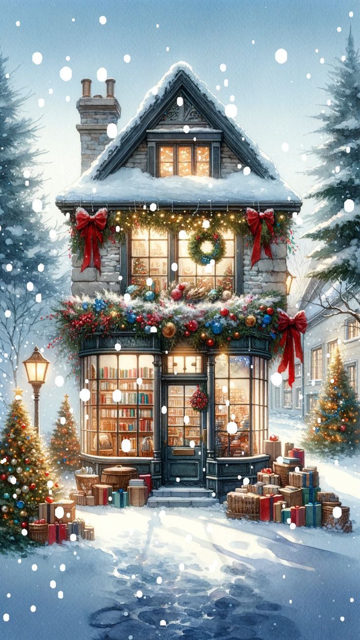 Christmas Wallpaper for Phone. Snowing. Christmas Store Front