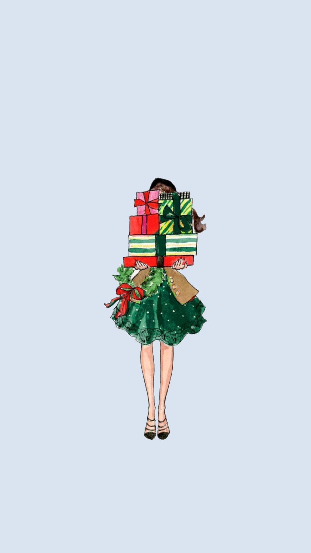 Minimalist Christmas Wallpaper, Woman Carrying Christmas Holiday Gifts