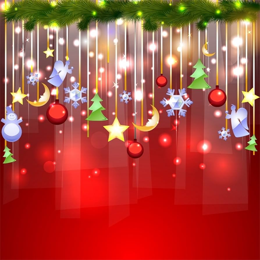 AOFOTO 5x5ft Christmas Party Backdrop Glitter Ornaments Red Style Happy New Year Xmas Decorations Photography Studio Background Wallpaper Child Girl Kid Baby Newborn Portrait Photo Shoot Cloth