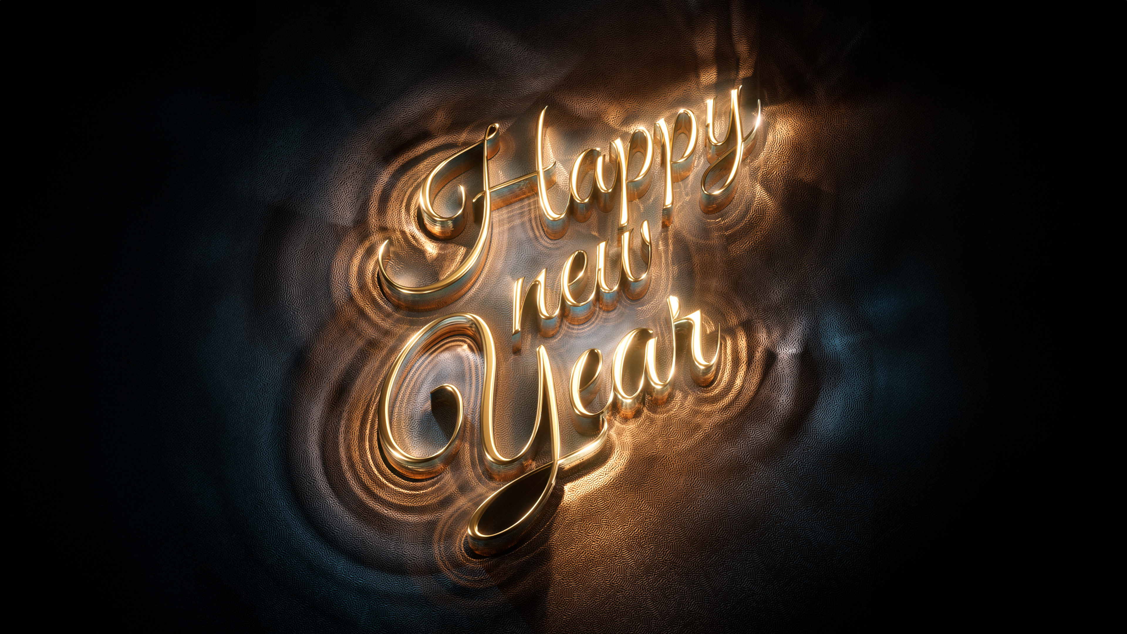 Happy New Year Wallpaper 4K, 3D typography, Dark background