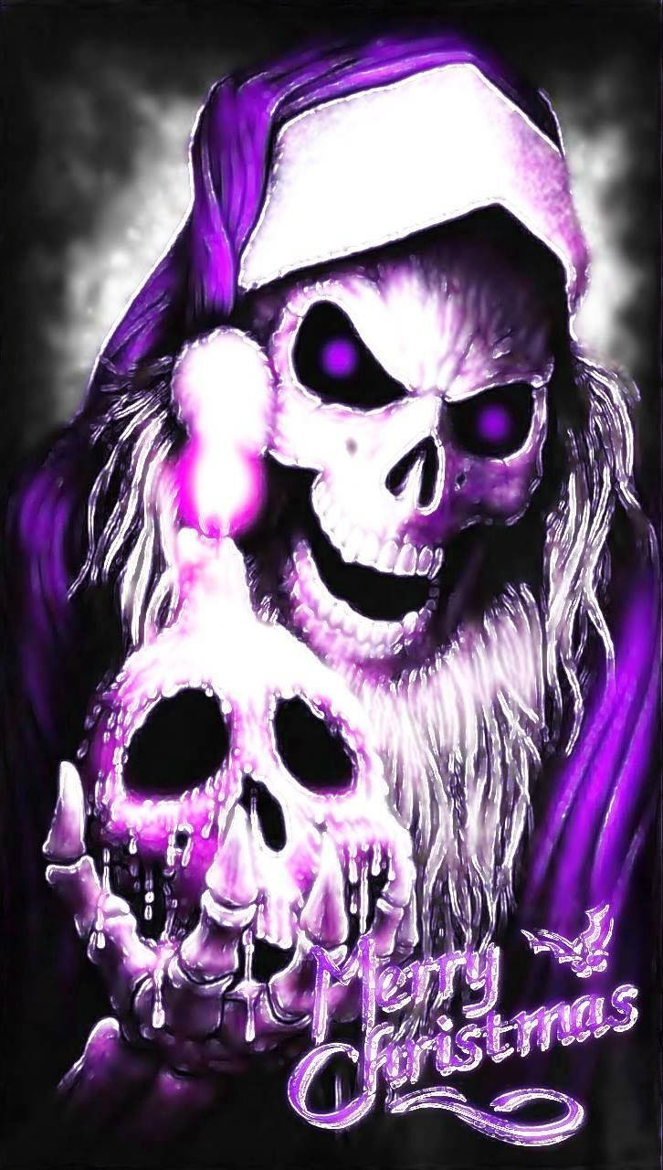 Download A Purple Skull With A Purple Hat And A Purple Bow Wallpaper