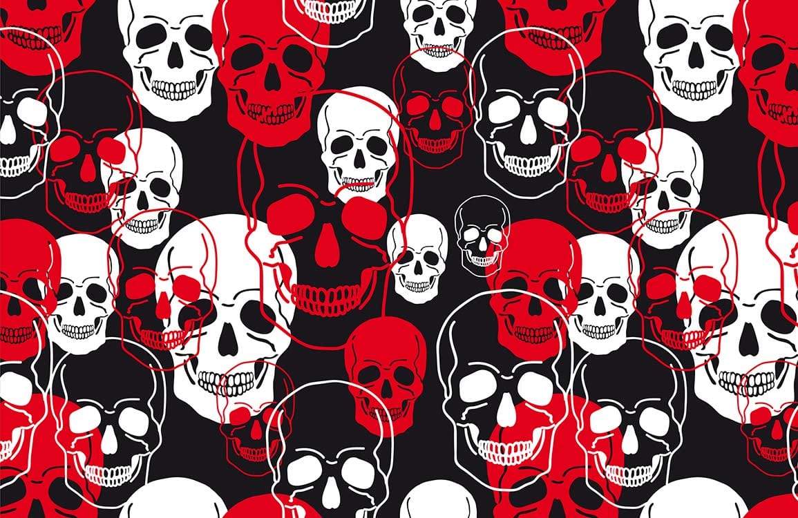 Bold Red and Black Skull Mural Wallpaper