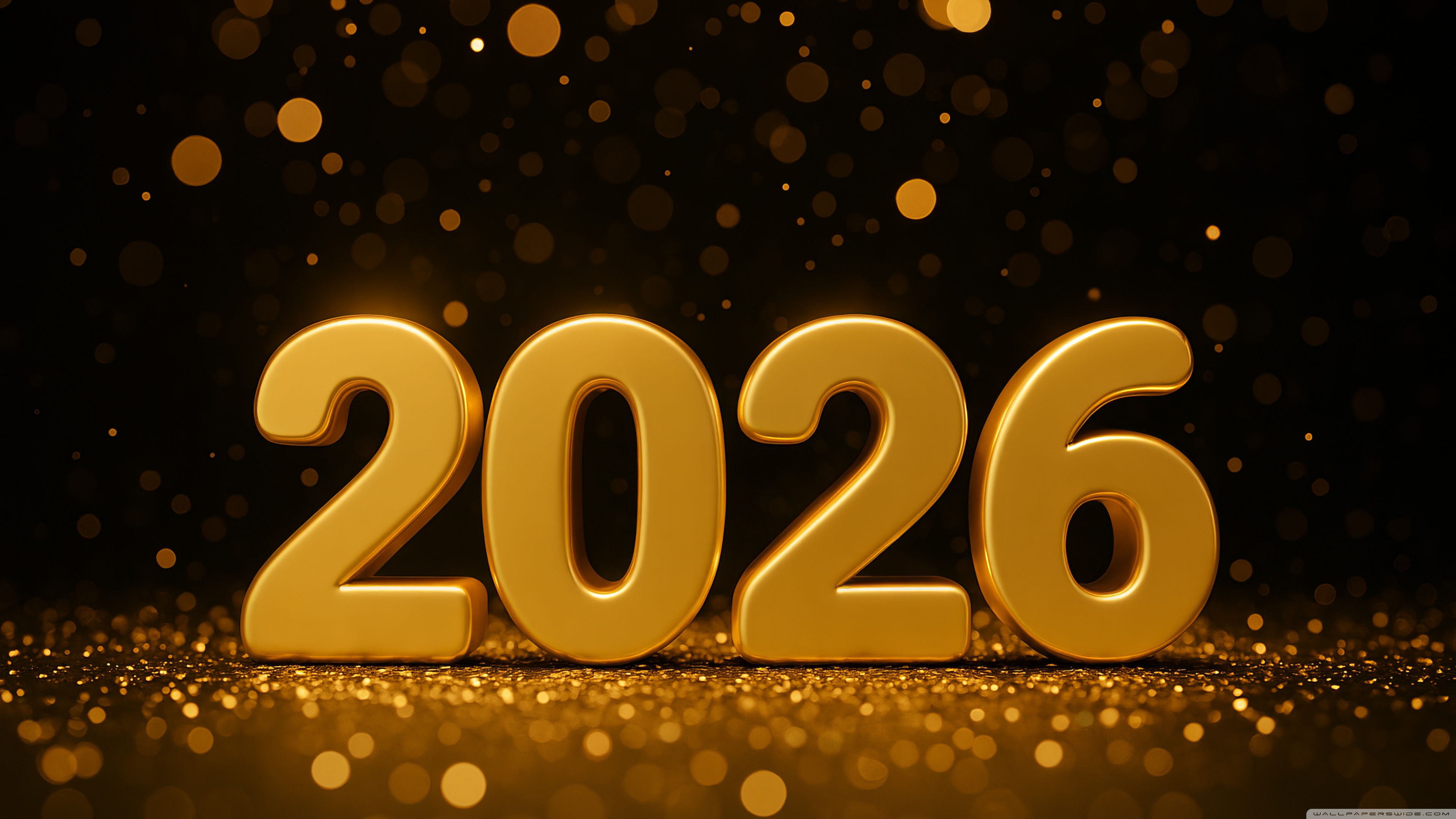 2026 Golden New Year 4K UHD Wallpaper for UltraHD Desktop and TV, Widescreen and UltraWide Display, Dual Monitor
