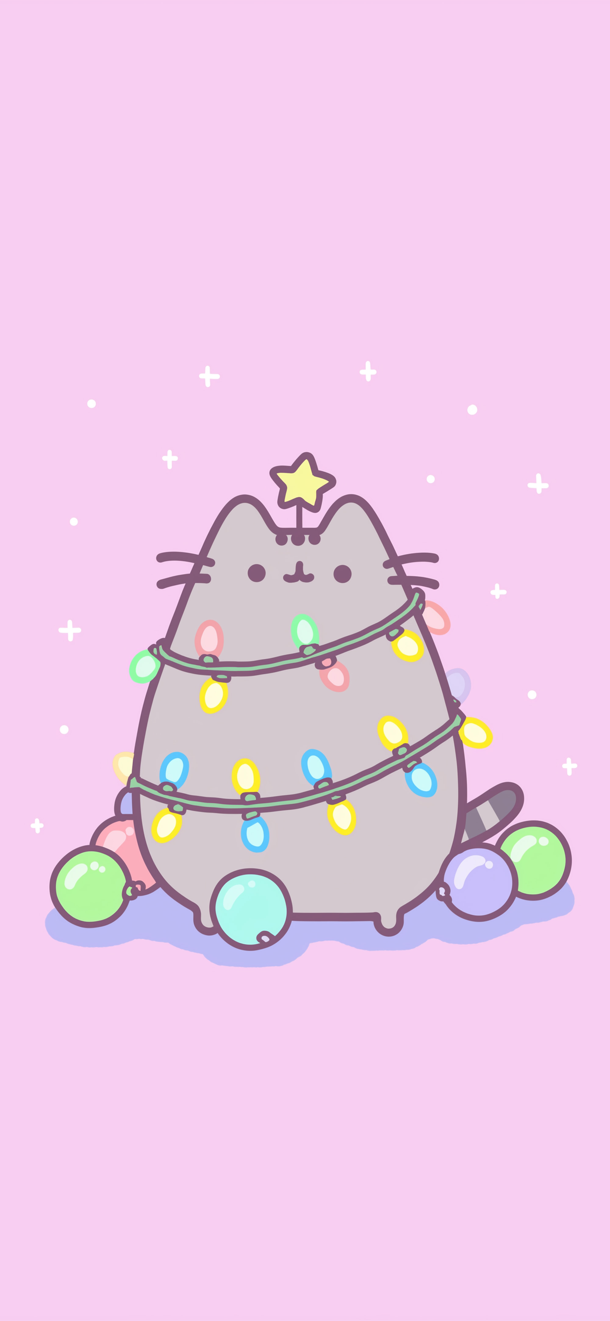 Pusheen Christmas Lights Pink Cute Wallpaper