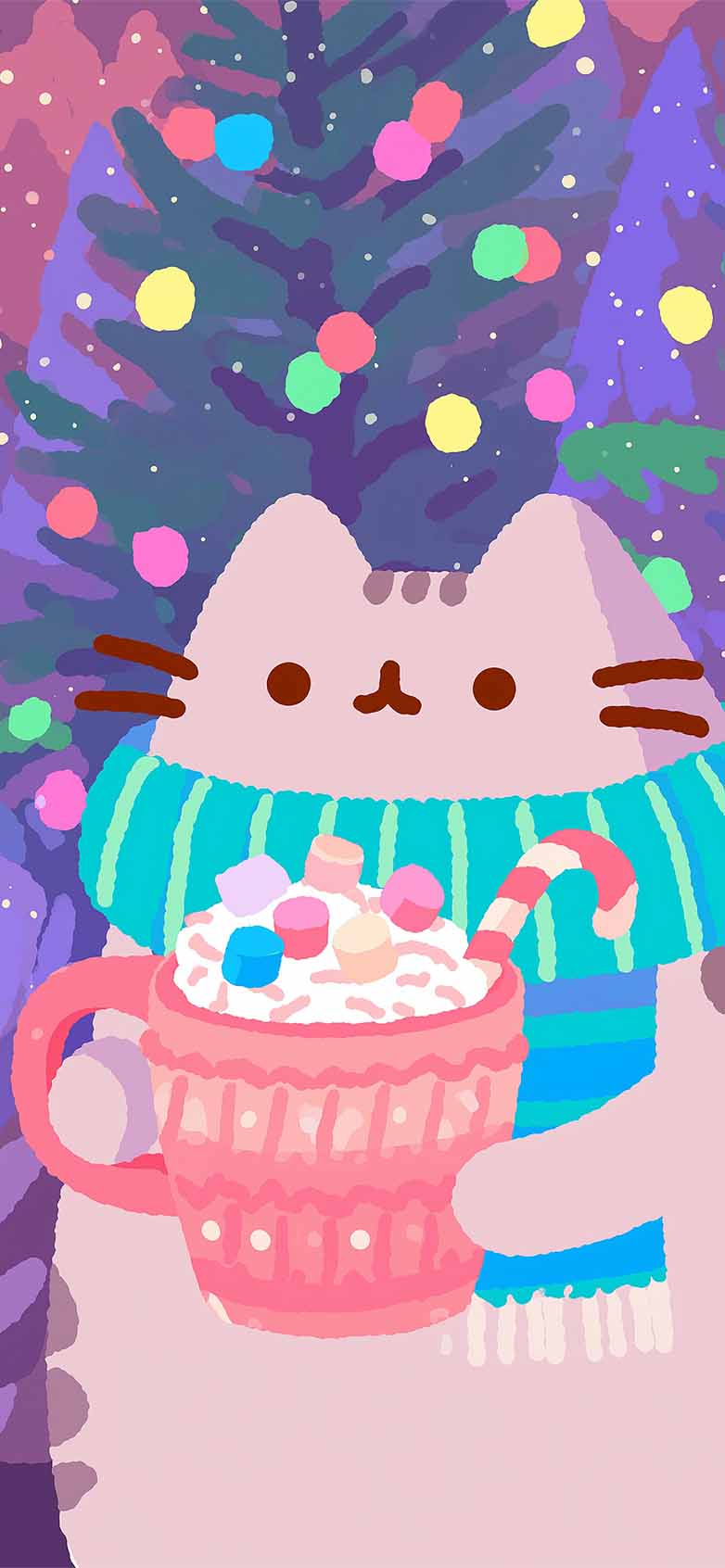 Pusheen Christmas Hot Cocoa Cute Holiday Wallpaper iPhone