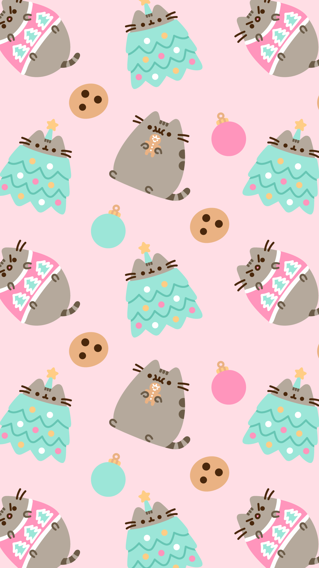 Wallpaper Pusheen, Christmas Day, Cat, White, Green, Background Free Image