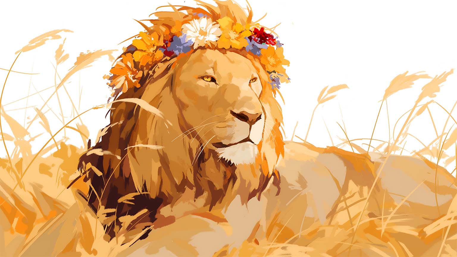 Lion With Flower Crown Summer Vibes Desktop Wallpaper 4K