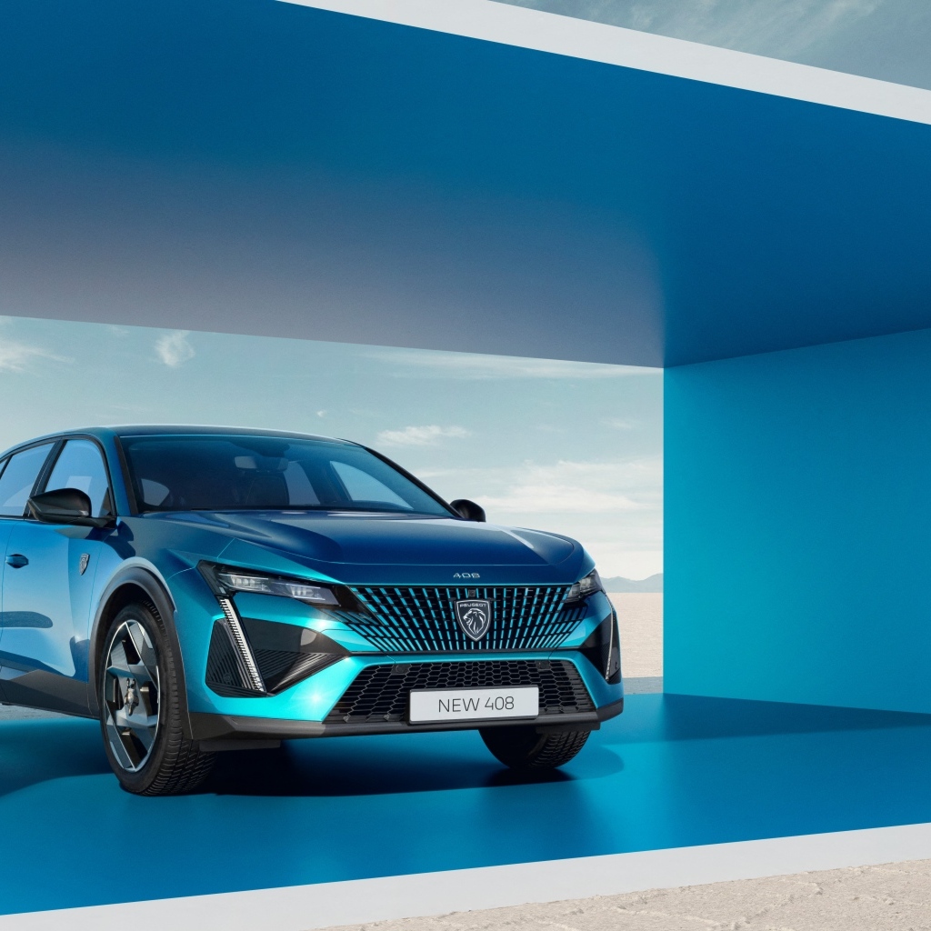 Stylish blue car Peugeot 408 GT Desktop wallpaper 1024x1024