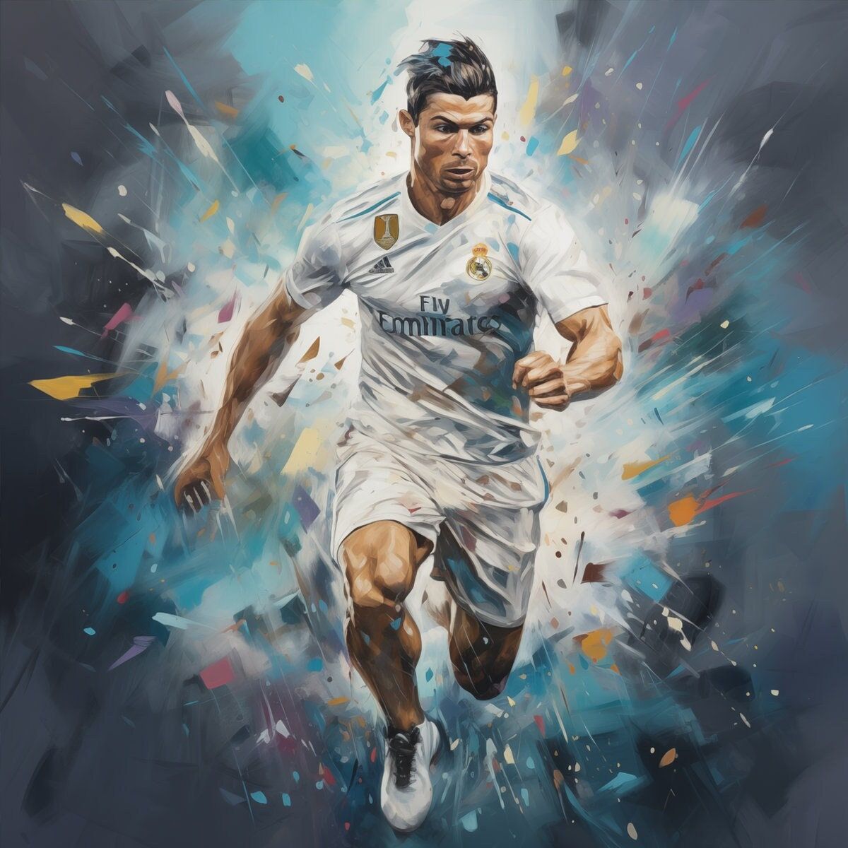 Cristiano Ronaldo Stunning Digital Artwork Poster Wallpaper MidJourney Leonardo AI Messi Lewandowski Mbappe Footballer