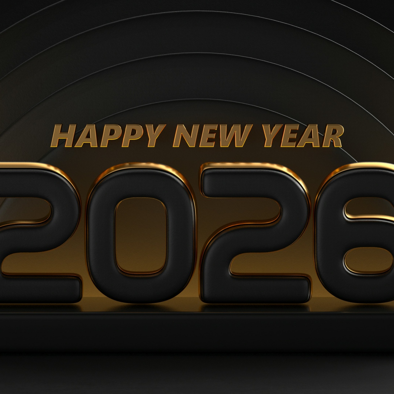 Happy New Year 2026 Wallpaper 4K, Black and gold, 3D text
